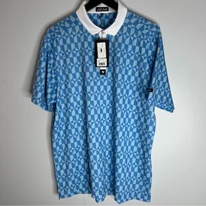 Bad Birdie Don’t Trip Golf Polo Shirt Mens XL Geometric Blue NWT